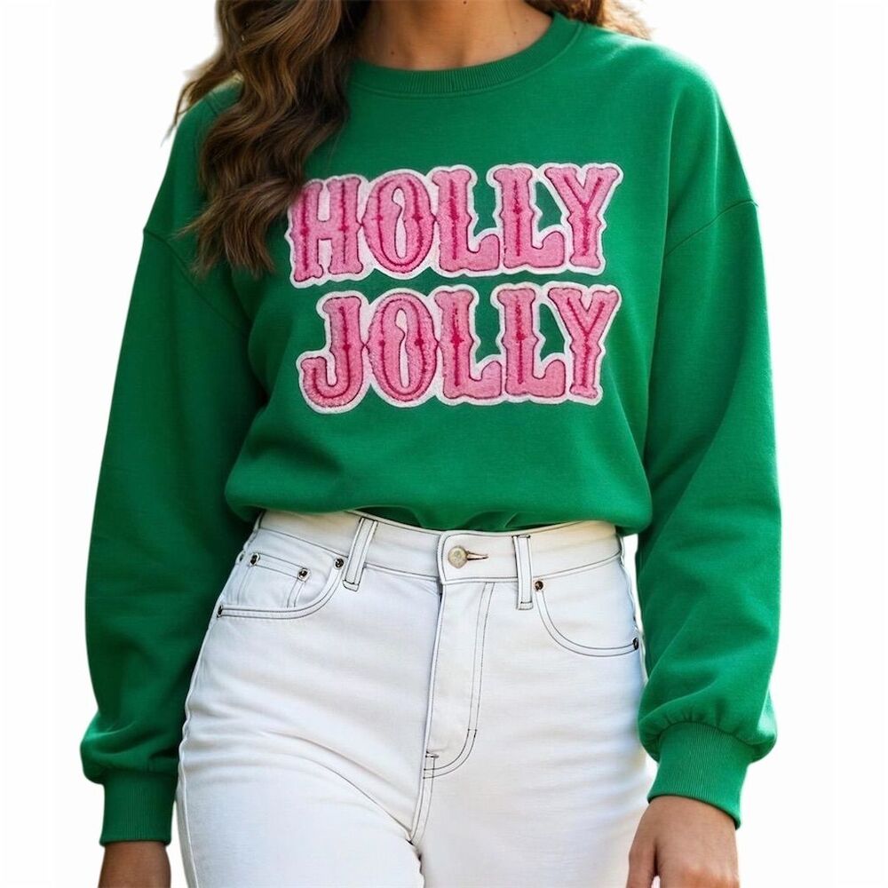 Women's M Green Embroidered Christmas Sweatshirt Pullover‎
